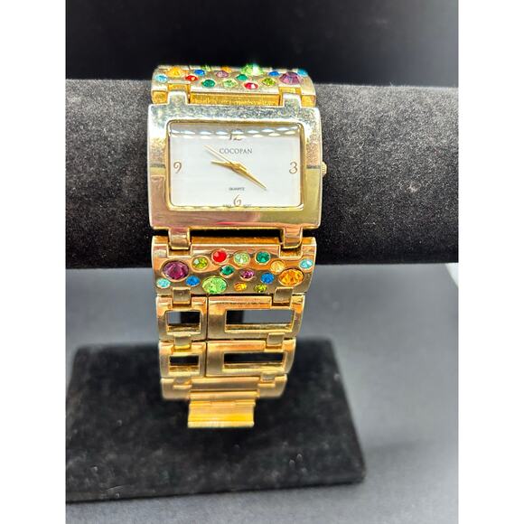 Suzanne Somers Accessories - Suzanne Somers Gold Tone Crystal Bracelet Watch Multi-Color Rhinestone Dial